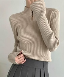 フロント ホール ボタン リブ ニット