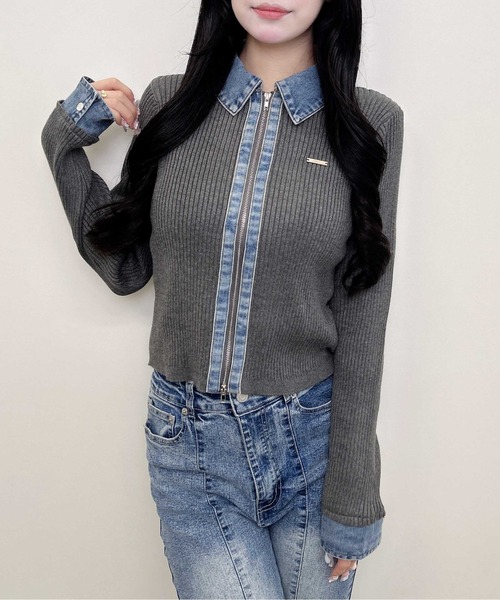 INGNI(イング)の「デニムドッキングダブルジップリブニットカーディガン(カーディガン/ボレロ・レディース・ブラック×ブラック/ネイビー系8/グレー系5/グレー系4・M)」の5枚目の写真