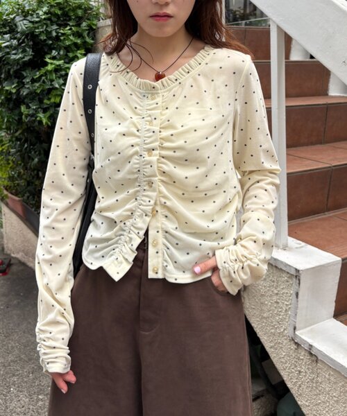 w closet(ダブルクローゼット)の「【入荷後、即完!/着映え/初秋最適】ベロアドットカーディガン(Tシャツ/カットソー・レディース・ブルー/アイボリー/ブラウン/ブラック・FREE)」の20枚目の写真
