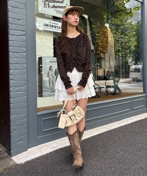 w closet(ダブルクローゼット)の「【入荷後、即完!/着映え/初秋最適】ベロアドットカーディガン(Tシャツ/カットソー・レディース・ブルー/アイボリー/ブラウン/ブラック・FREE)」の11枚目の写真