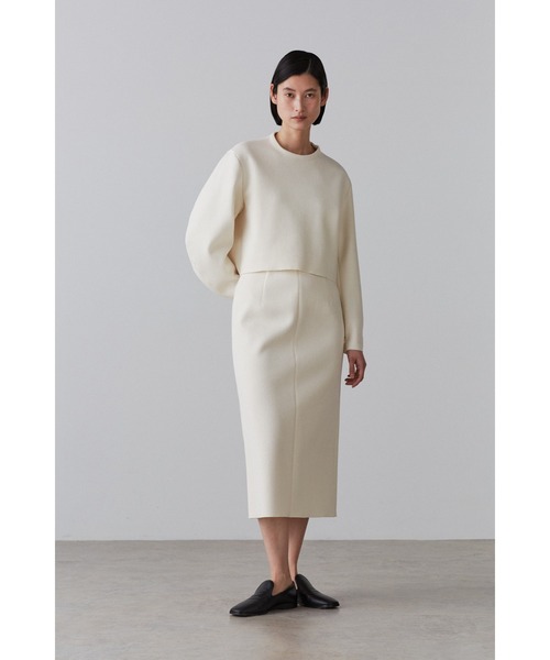 YLEVE(イレーヴ)の「YLEVE / TWEEDY BONDING JERSEY SK(スカート・レディース・ホワイト/ブラック/ネイビー・1/0/2)」の1枚目の写真