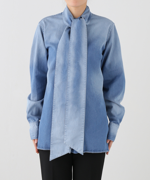 VERMEIL par iena（ヴェルメイユパーイエナ）の「BOWTE バウト Light Denim ボウタイシャツ（シャツ/ブラウス・レディース・コバルトブルー・SMALL）」の7枚目の写真