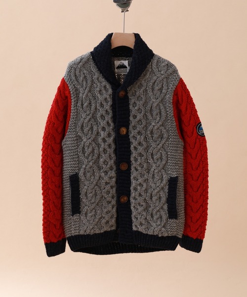 FUNALIVE（ファンアライブ）の「HIMALAYAN CLIMBER'S HAND-KNIT 手編み色切り替えショールカーディガン（カーディガン/ボレロ・メンズ・グレイッシュベージュ/ネイビー/ブラック・M/L）」の3枚目の写真