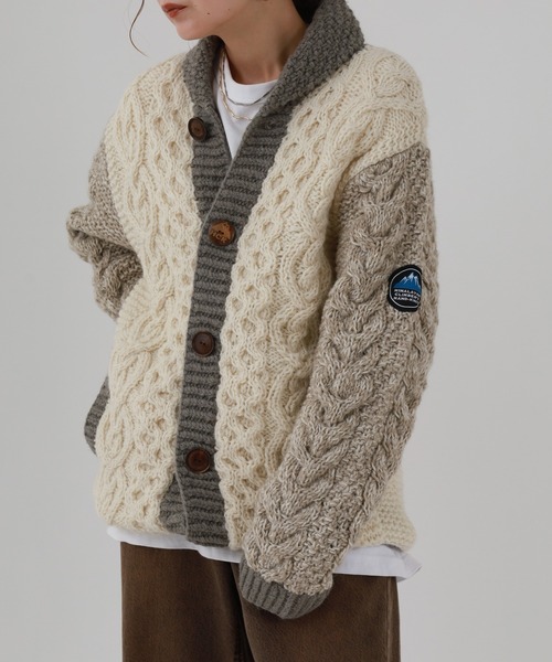FUNALIVE（ファンアライブ）の「HIMALAYAN CLIMBER'S HAND-KNIT 手編み色切り替えショールカーディガン（カーディガン/ボレロ・メンズ・グレイッシュベージュ/ネイビー/ブラック・M/L）」の7枚目の写真