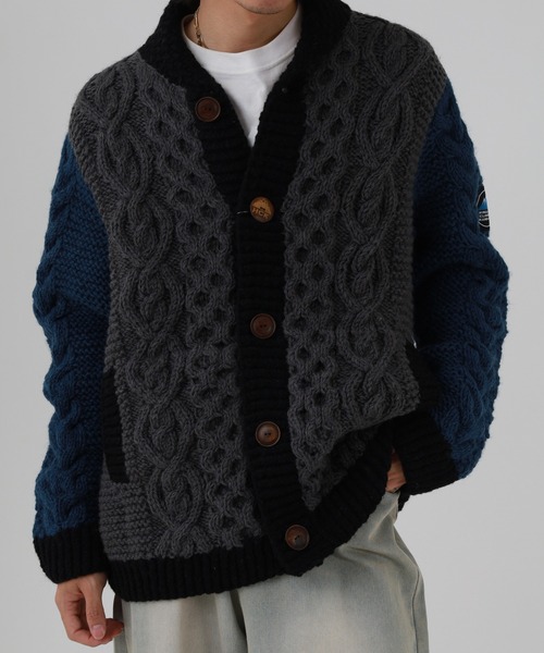 FUNALIVE（ファンアライブ）の「HIMALAYAN CLIMBER'S HAND-KNIT 手編み色切り替えショールカーディガン（カーディガン/ボレロ・メンズ・グレイッシュベージュ/ネイビー/ブラック・M/L）」の11枚目の写真