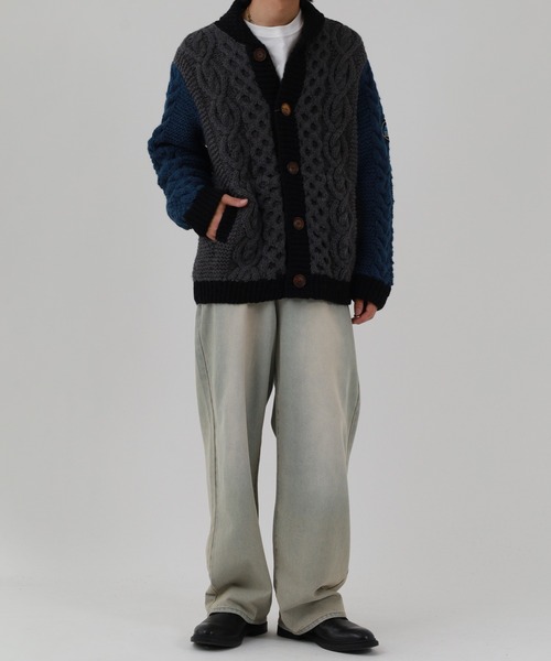 FUNALIVE（ファンアライブ）の「HIMALAYAN CLIMBER'S HAND-KNIT 手編み色切り替えショールカーディガン（カーディガン/ボレロ・メンズ・グレイッシュベージュ/ネイビー/ブラック・M/L）」の15枚目の写真