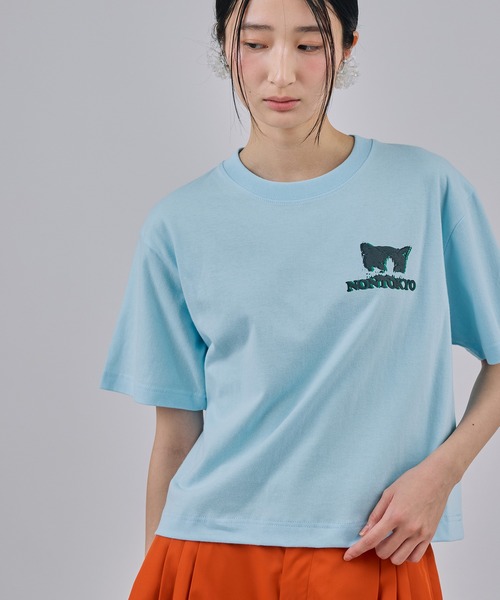NON TOKYO(ノントーキョー)の「PRINT SHORT T-SHIRT(CAT)(Tシャツ/カットソー・レディース・カーキ/ブルー/ホワイト/ネイビー・2/1)」の1枚目の写真