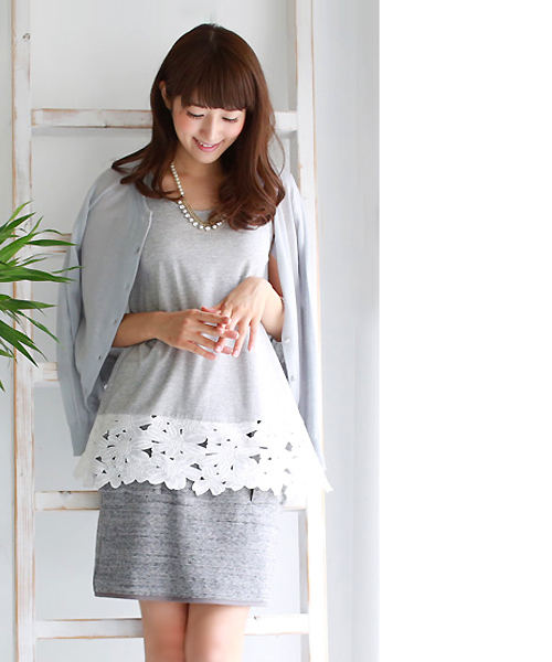 REAL CUBE（リアルキューブ）の「REAL CUBE極上素材コットンモダール裾フラワーレースタンクトップ（タンクトップ・レディース・オフホワイト/ブラック/ホワイト×グレー/ブラック系その他/杢グレー/ホワイト×ネイビー・38/40）」の12枚目の写真