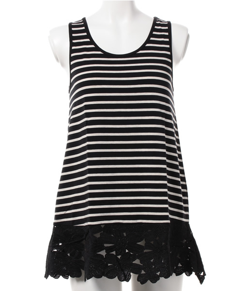 REAL CUBE（リアルキューブ）の「REAL CUBE極上素材コットンモダール裾フラワーレースタンクトップ（タンクトップ・レディース・オフホワイト/ブラック/ホワイト×グレー/ブラック系その他/杢グレー/ホワイト×ネイビー・38/40）」の5枚目の写真