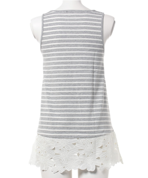 REAL CUBE（リアルキューブ）の「REAL CUBE極上素材コットンモダール裾フラワーレースタンクトップ（タンクトップ・レディース・オフホワイト/ブラック/ホワイト×グレー/ブラック系その他/杢グレー/ホワイト×ネイビー・38/40）」の8枚目の写真