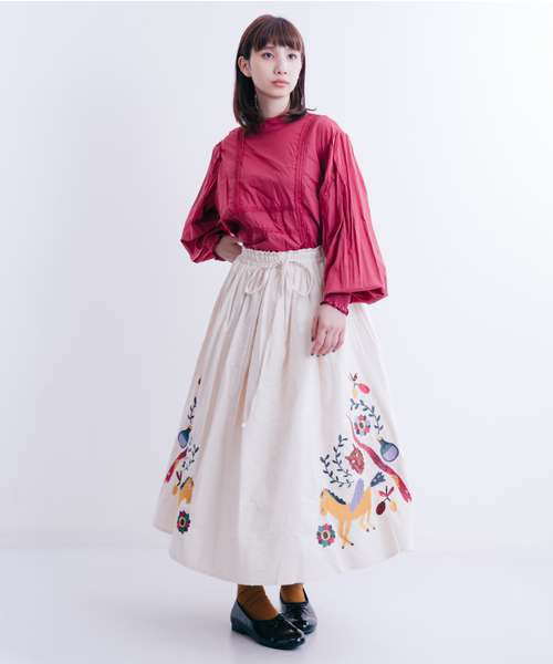 MERLOT（メルロー）の「起毛ギリシャしんわ刺繍スカート7213（スカート・レディース・グレー/ネイビー/ベージュ・FREE）」の11枚目の写真