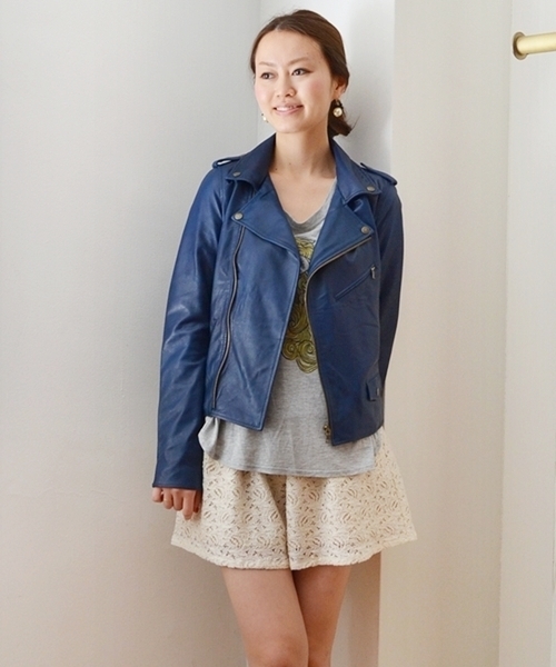 SHIPS for women（シップスフォーウィメン）の「★★ラムレザー　ダブルジャケット◇（ライダースジャケット・レディース・ブラック/ベージュ/ネイビー・SMALL/MEDIUM）」の3枚目の写真