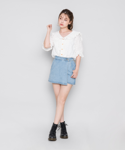 Wind e.w（ウィンダ）の「デニムスカート風ショートパンツ（デニム