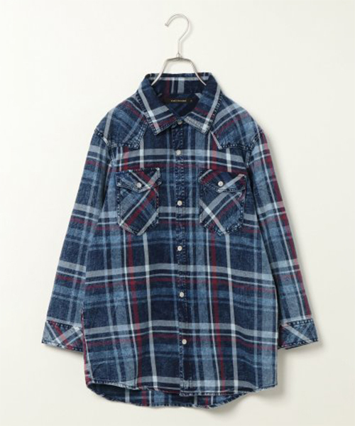 VENCEEXCHANGE(ヴァンスエクスチェンジ)の「インディゴチェック七分袖シャツ(シャツ/ブラウス・メンズ・レッド・M/L)」の1枚目の写真