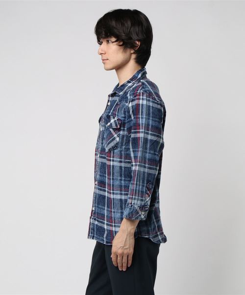 VENCEEXCHANGE(ヴァンスエクスチェンジ)の「インディゴチェック七分袖シャツ(シャツ/ブラウス・メンズ・レッド・M/L)」の2枚目の写真