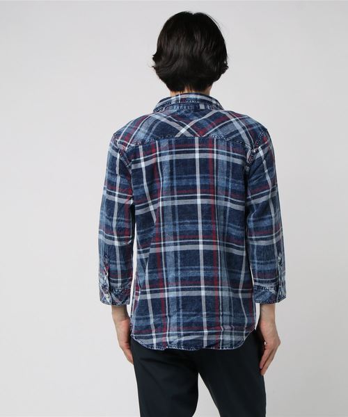 VENCEEXCHANGE(ヴァンスエクスチェンジ)の「インディゴチェック七分袖シャツ(シャツ/ブラウス・メンズ・レッド・M/L)」の3枚目の写真