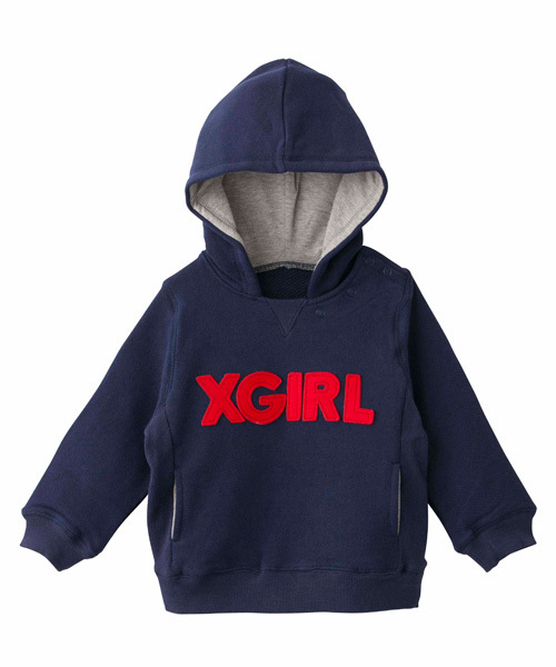 X-girl Stages（エックスガールステージス）の「SWEAT HOODIE “PATCHED LOGO” (4T～7T)（スウェット・キッズ・ブラック/アッシュ/グリーン/ネイビー/ピンク・4T/5T/6T/7T）」の4枚目の写真