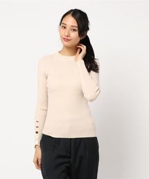 袖ゴールドボタンハイネックリブニットトップス＊レディース/長袖/セーター[C3598]神戸レタス
