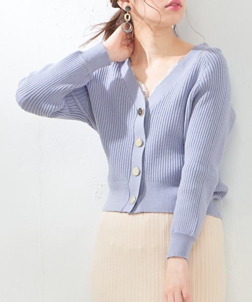 natural couture(ナチュラルクチュール)の「もちもちリブカーディガン(カーディガン/ボレロ・レディース・アイボリー/ブラック/サックスブルー/ピンク/ピンクベージュ・FREE)」の4枚目の写真