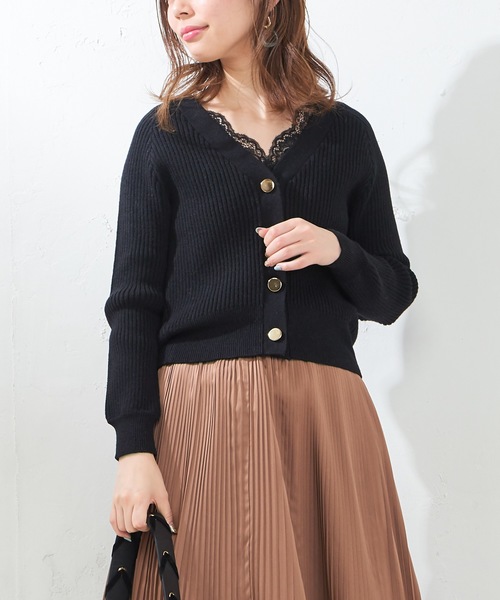 natural couture(ナチュラルクチュール)の「もちもちリブカーディガン(カーディガン/ボレロ・レディース・アイボリー/ブラック/サックスブルー/ピンク/ピンクベージュ・FREE)」の1枚目の写真