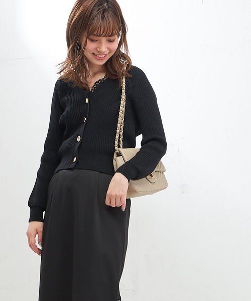 natural couture(ナチュラルクチュール)の「もちもちリブカーディガン(カーディガン/ボレロ・レディース・アイボリー/ブラック/サックスブルー/ピンク/ピンクベージュ・FREE)」の6枚目の写真