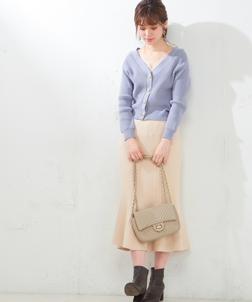 natural couture(ナチュラルクチュール)の「もちもちリブカーディガン(カーディガン/ボレロ・レディース・アイボリー/ブラック/サックスブルー/ピンク/ピンクベージュ・FREE)」の9枚目の写真