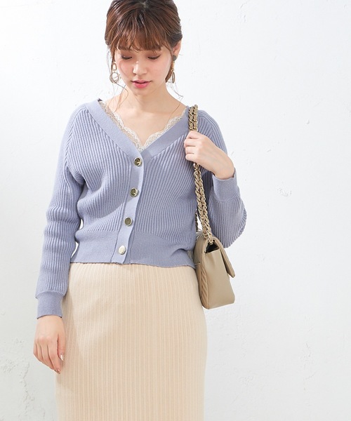 natural couture(ナチュラルクチュール)の「もちもちリブカーディガン(カーディガン/ボレロ・レディース・アイボリー/ブラック/サックスブルー/ピンク/ピンクベージュ・FREE)」の14枚目の写真
