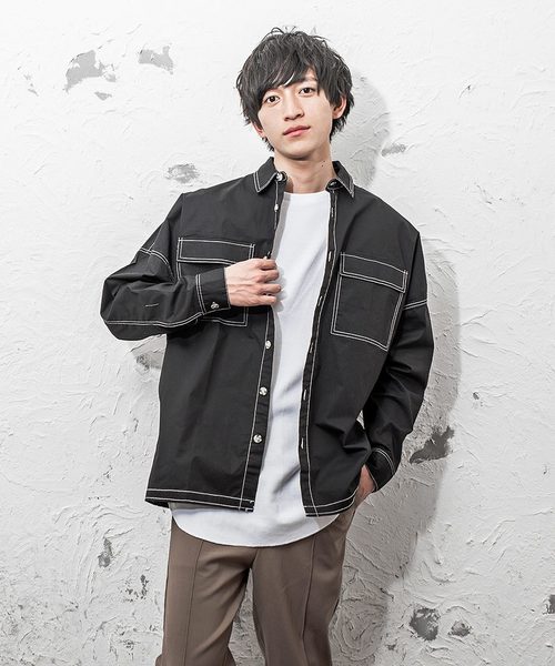 MinoriTY（マイノリティ）の「ステッチオーバーサイズドルマンシャツ長袖（シャツ/ブラウス・メンズ・ブラック/ベージュ/ネイビー・M/L）」の2枚目の写真