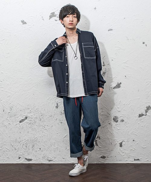 MinoriTY（マイノリティ）の「ステッチオーバーサイズドルマンシャツ長袖（シャツ/ブラウス・メンズ・ブラック/ベージュ/ネイビー・M/L）」の4枚目の写真