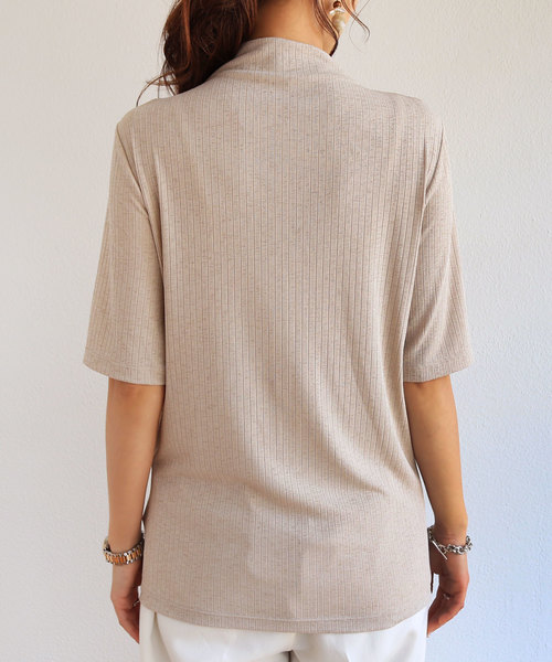 andme(アンドミー)の「リブストレッチ半袖ボトルネックTシャツ(Tシャツ/カットソー・レディース・ブラック/ネイビー/オフホワイト/カーキ/グレー系その他・M/L)」の15枚目の写真
