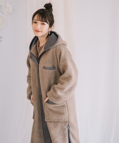 sakurabois(サクラボア)の「配色シープロングボアコート(モッズコート)」|モカ