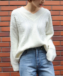 <pocket>【ZOZO限定アイテム】ウール混ケーブルVネックプルオーバー