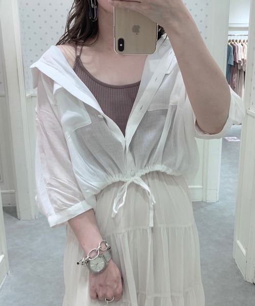 Heather（ヘザー）の「ボリュームショートシャツショートスリーブ 887240（シャツ/ブラウス・レディース・ブラック/ホワイト系その他/ブルー系その他/ピンク系その他・FREE）」の2枚目の写真