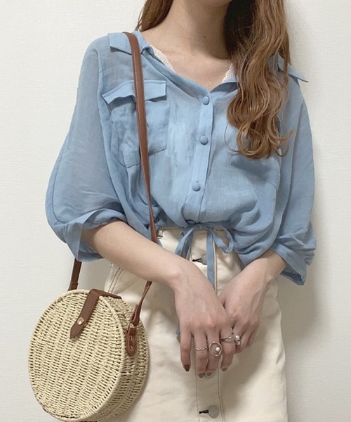 Heather（ヘザー）の「ボリュームショートシャツショートスリーブ 887240（シャツ/ブラウス・レディース・ブラック/ホワイト系その他/ブルー系その他/ピンク系その他・FREE）」の4枚目の写真