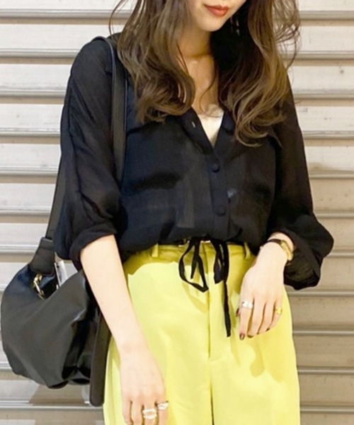 Heather（ヘザー）の「ボリュームショートシャツショートスリーブ 887240（シャツ/ブラウス・レディース・ブラック/ホワイト系その他/ブルー系その他/ピンク系その他・FREE）」の3枚目の写真