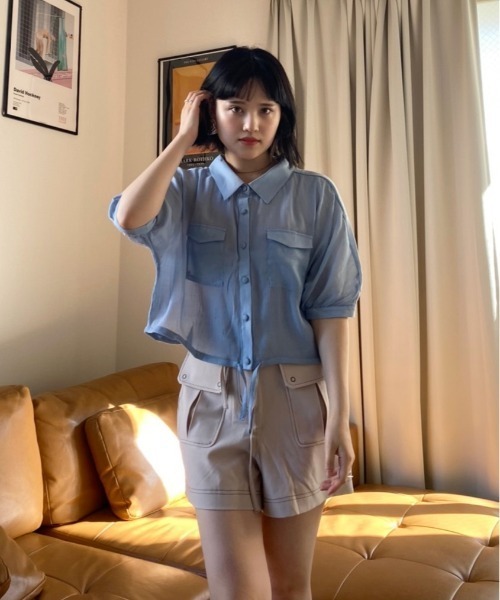 Heather（ヘザー）の「ボリュームショートシャツショートスリーブ 887240（シャツ/ブラウス・レディース・ブラック/ホワイト系その他/ブルー系その他/ピンク系その他・FREE）」の8枚目の写真