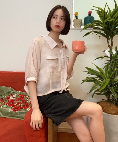 Heather（ヘザー）の「ボリュームショートシャツショートスリーブ 887240（シャツ/ブラウス・レディース・ブラック/ホワイト系その他/ブルー系その他/ピンク系その他・FREE）」の9枚目の写真