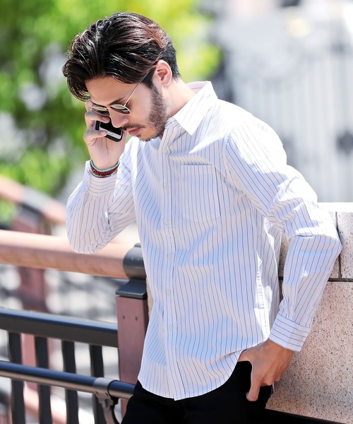 roshell（ロシェル）の「ストレッチ ブロードレギュラー 無地 長袖シャツ（シャツ/ブラウス・メンズ・ブラック/ホワイト/ホワイト系その他/ライトピンク/ネイビー/ブルー系その他/ライトブルー/ブルー系その他2・SMALL/MEDIUM/LARGE/X-LARGE）」の2枚目の写真