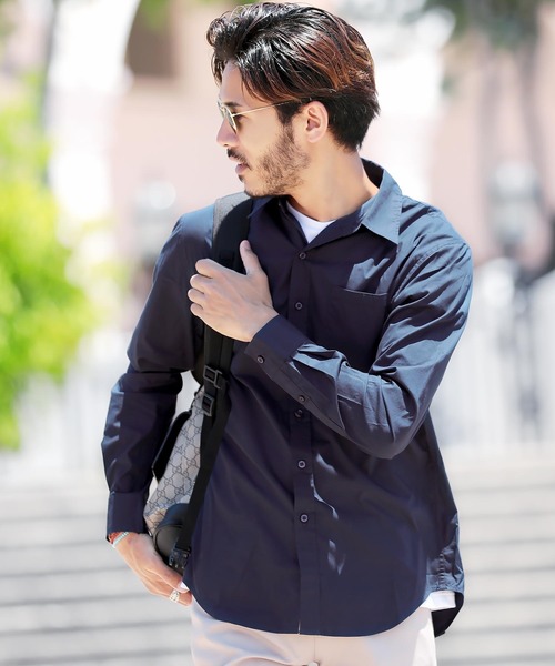 roshell（ロシェル）の「ストレッチ ブロードレギュラー 無地 長袖シャツ（シャツ/ブラウス・メンズ・ブラック/ホワイト/ホワイト系その他/ライトピンク/ネイビー/ブルー系その他/ライトブルー/ブルー系その他2・SMALL/MEDIUM/LARGE/X-LARGE）」の5枚目の写真