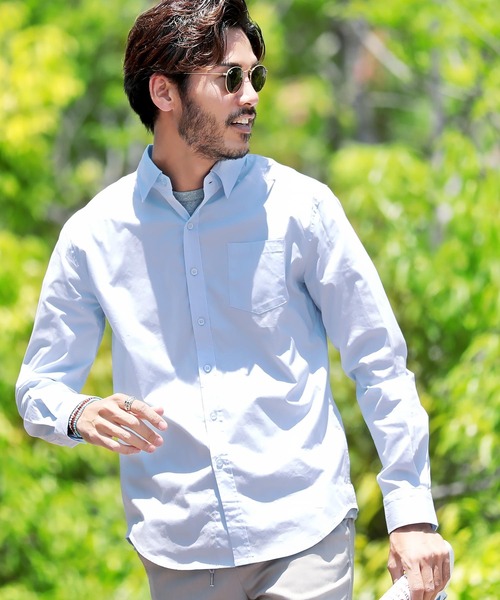 roshell（ロシェル）の「ストレッチ ブロードレギュラー 無地 長袖シャツ（シャツ/ブラウス・メンズ・ブラック/ホワイト/ホワイト系その他/ライトピンク/ネイビー/ブルー系その他/ライトブルー/ブルー系その他2・SMALL/MEDIUM/LARGE/X-LARGE）」の4枚目の写真