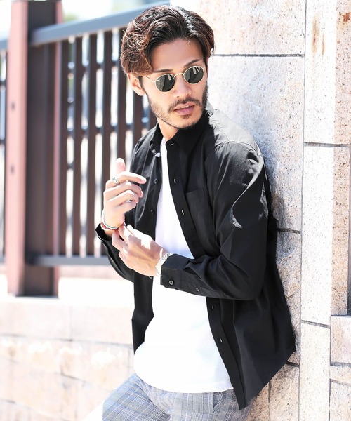 roshell（ロシェル）の「ストレッチ ブロードレギュラー 無地 長袖シャツ（シャツ/ブラウス・メンズ・ブラック/ホワイト/ホワイト系その他/ライトピンク/ネイビー/ブルー系その他/ライトブルー/ブルー系その他2・SMALL/MEDIUM/LARGE/X-LARGE）」の3枚目の写真