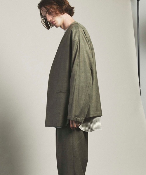 MAISON SPECIAL（メゾンスペシャル）の「《ユニセックスアイテム》ウールプライムオーバーノーカラージャケット 【MAISON SPECIAL/メゾンスペシャル】■セットアップ対応■（ノーカラージャケット・メンズ・ベージュ/カーキ/ブラック・0/2/1）」の7枚目の写真