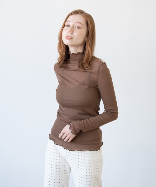 flowriri(フロウリリ)の「flowriri シアーハイネックトップス(Tシャツ/カットソー・レディース・ライトグレー/ブラック/アイボリー/ピンク/ブラウン・FREE)」の12枚目の写真