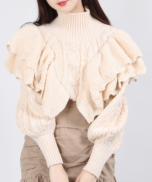 WC（ダブル シー）の「WC/フリルボリュームニット（ニット/セーター・レディース・ホワイト/ブラック・FREE）」の2枚目の写真