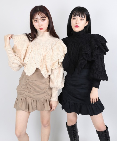 WC（ダブル シー）の「WC/フリルボリュームニット（ニット/セーター・レディース・ホワイト/ブラック・FREE）」の6枚目の写真