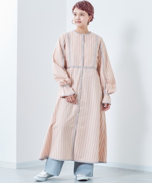 cepo(セポ)の「キャンディスリーブ ストライプシャツワンピース(シャツワンピース・レディース・オレンジ/イエロー・M)」の2枚目の写真