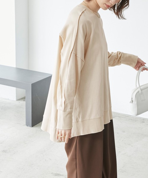 BONLECILL(ボンルシール)の「オーバーサイズ アウトシーム ラウンドヘムロンT(Tシャツ/カットソー・レディース・ベージュ/オフホワイト/カーキ/チャコール・FREE)」の21枚目の写真