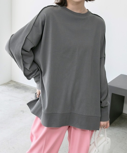 BONLECILL(ボンルシール)の「オーバーサイズ アウトシーム ラウンドヘムロンT(Tシャツ/カットソー・レディース・ベージュ/オフホワイト/カーキ/チャコール・FREE)」の18枚目の写真