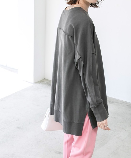 BONLECILL(ボンルシール)の「オーバーサイズ アウトシーム ラウンドヘムロンT(Tシャツ/カットソー・レディース・ベージュ/オフホワイト/カーキ/チャコール・FREE)」の14枚目の写真
