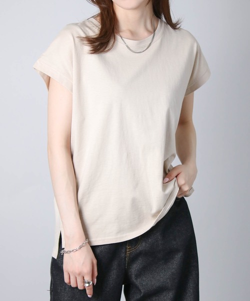 Social GIRL（ソーシャルガール）の「フレンチスリーブTシャツ（Tシャツ/カットソー・レディース・ブラック/オフホワイト/モカ/グレイッシュベージュ/チャコール/テラコッタ/グリーン/ピンク/ホワイト系その他/ブラック系その他/ライトグレー/ブルーパープル/ベージュ・M）」の9枚目の写真